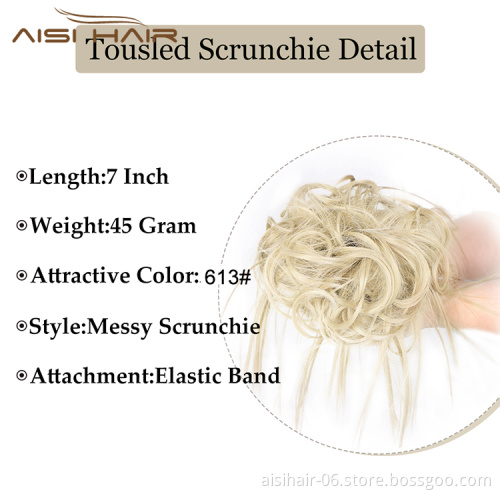 Aisi Hair Synthetic Donut Blonde Chignon Curly Bun Pad Chignon Elastic Band Ribbon Ponytail Rope Rubber Hair Extension For Women